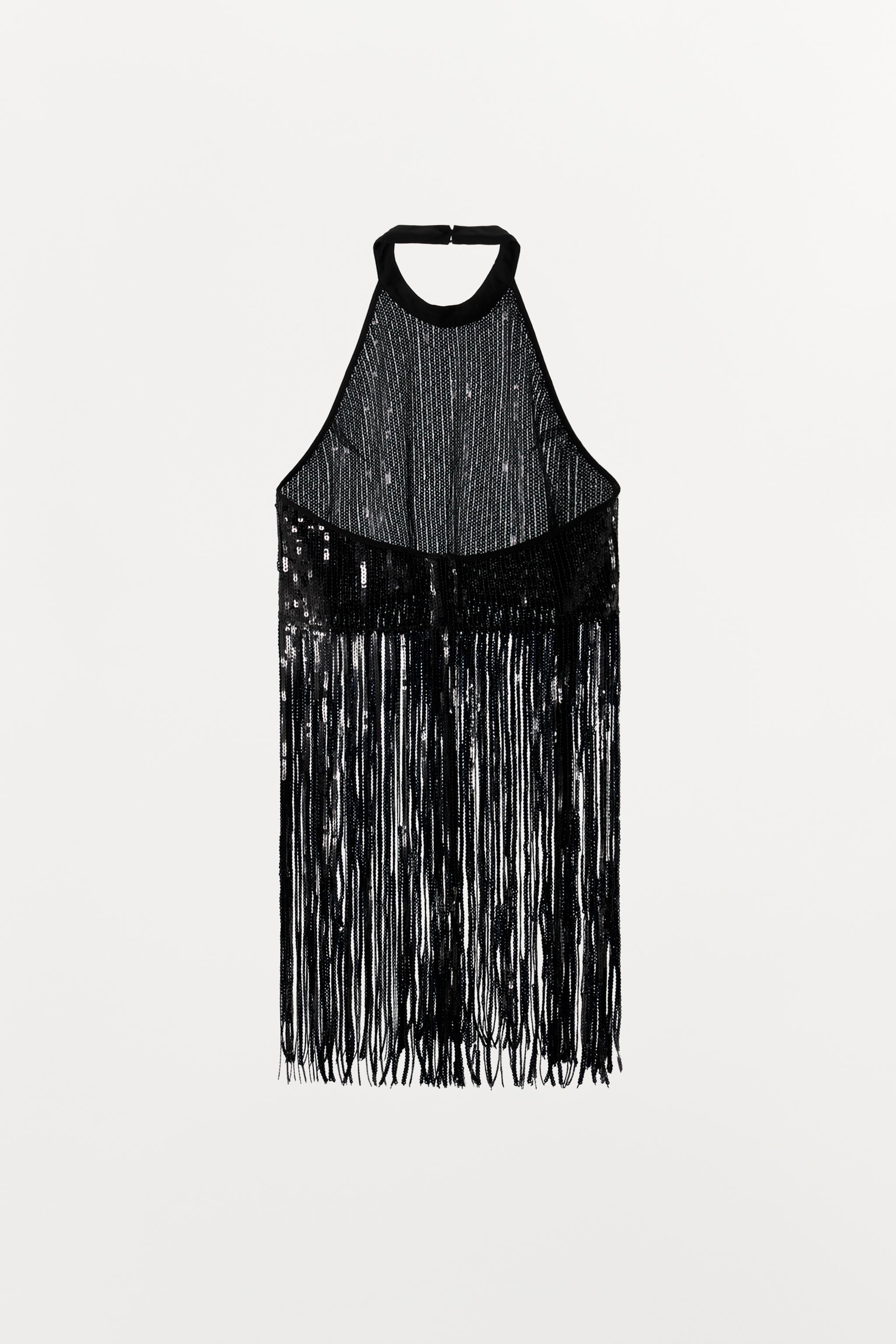 SEQUIN FRINGE HALTER TOP